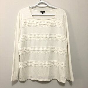 Cream Embroidery Banded Square Neck Long Sleeve Top